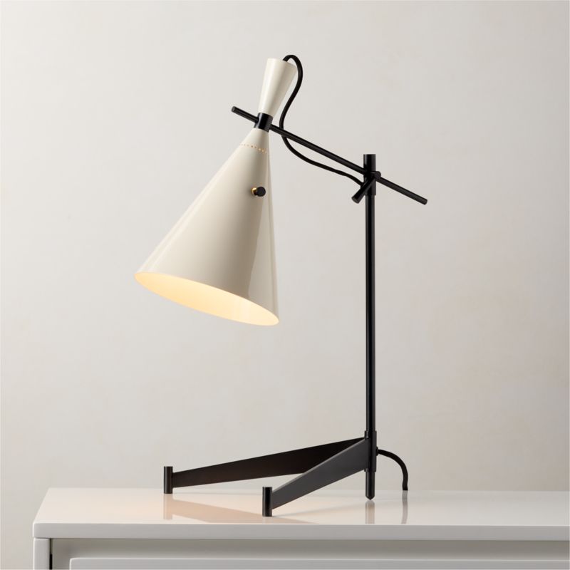 Exposior Blackened Brass Task Table Lamp with Warm White Shade Model E7 by Paul McCobb - image 0 of 5