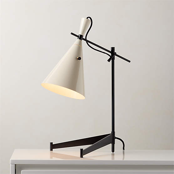 Exposior Blackened Brass Task Table Lamp with Warm White Shade Model E7 by Paul McCobb