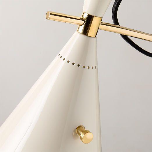 Exposior Unlacquered Brass Task Table Lamp with Warm White Shade Model E7 by Paul McCobb