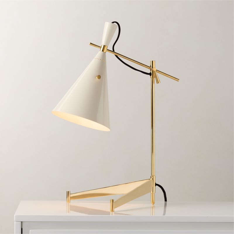 Exposior Unlacquered Brass Task Table Lamp with Warm White Shade Model E7 by Paul McCobb - image 0 of 5