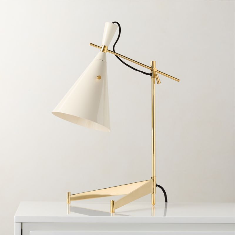 Exposior Unlacquered Brass Task Table Lamp with Warm White Shade Model E7 by Paul McCobb - image 2 of 5