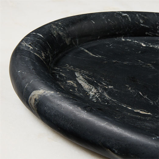Pave Oval Black Marble Serving Tray