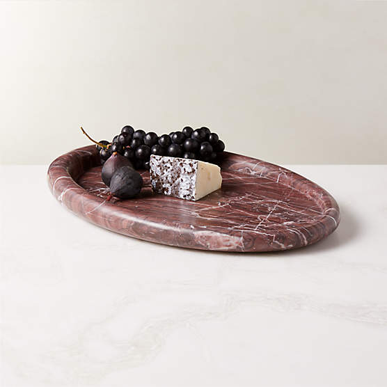 Pave Oval Red Marble Serving Tray