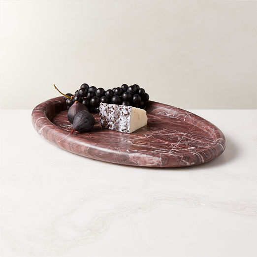 Pave Oval Red Marble Serving Tray