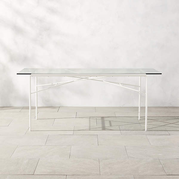 Pavilion Ivory Metal Outdoor Dining Table with Glass Top Model