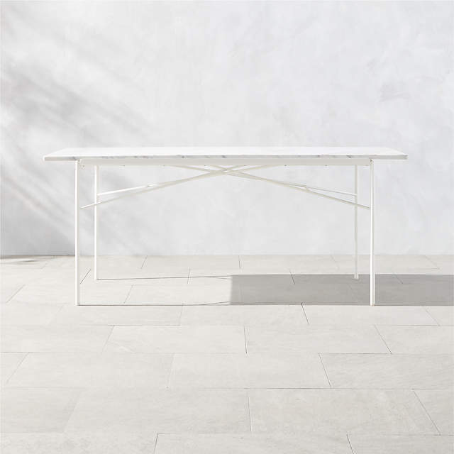 Pavilion Ivory Metal Outdoor Dining Table with Marble Top 59