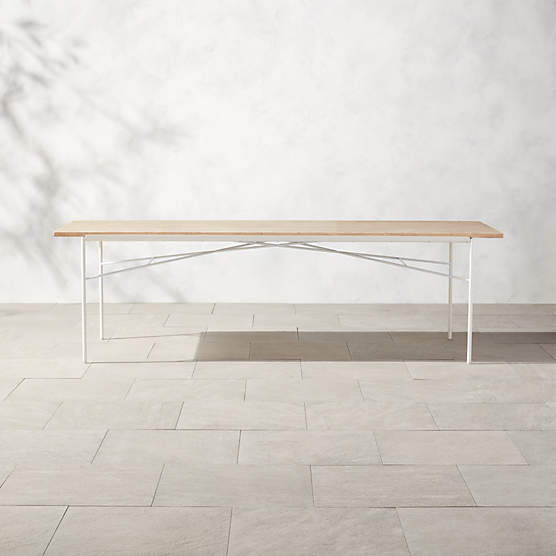 Pavilion 100" Ivory Metal Outdoor Dining Table with Travertine Top by Paul McCobb