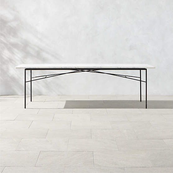 Pavilion 100" Black Metal Outdoor Dining Table with Marble Top by Paul McCobb