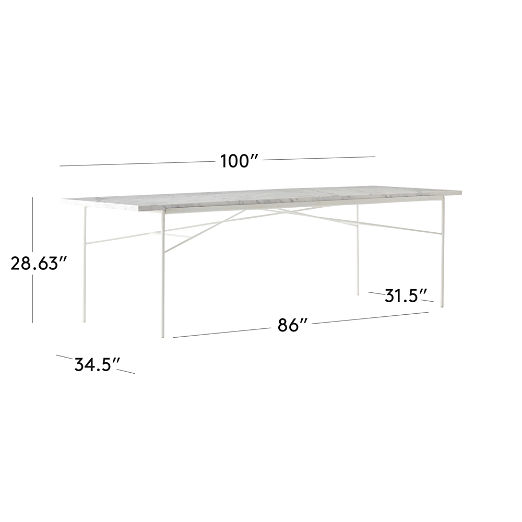 Pavilion 100" Ivory Metal Outdoor Dining Table with Marble Top by Paul McCobb