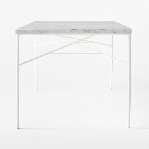 Pavilion 100" Ivory Metal Outdoor Dining Table with Marble Top by Paul McCobb