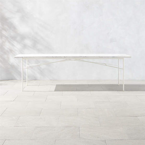 Pavilion 100" Ivory Metal Outdoor Dining Table with Marble Top by Paul McCobb