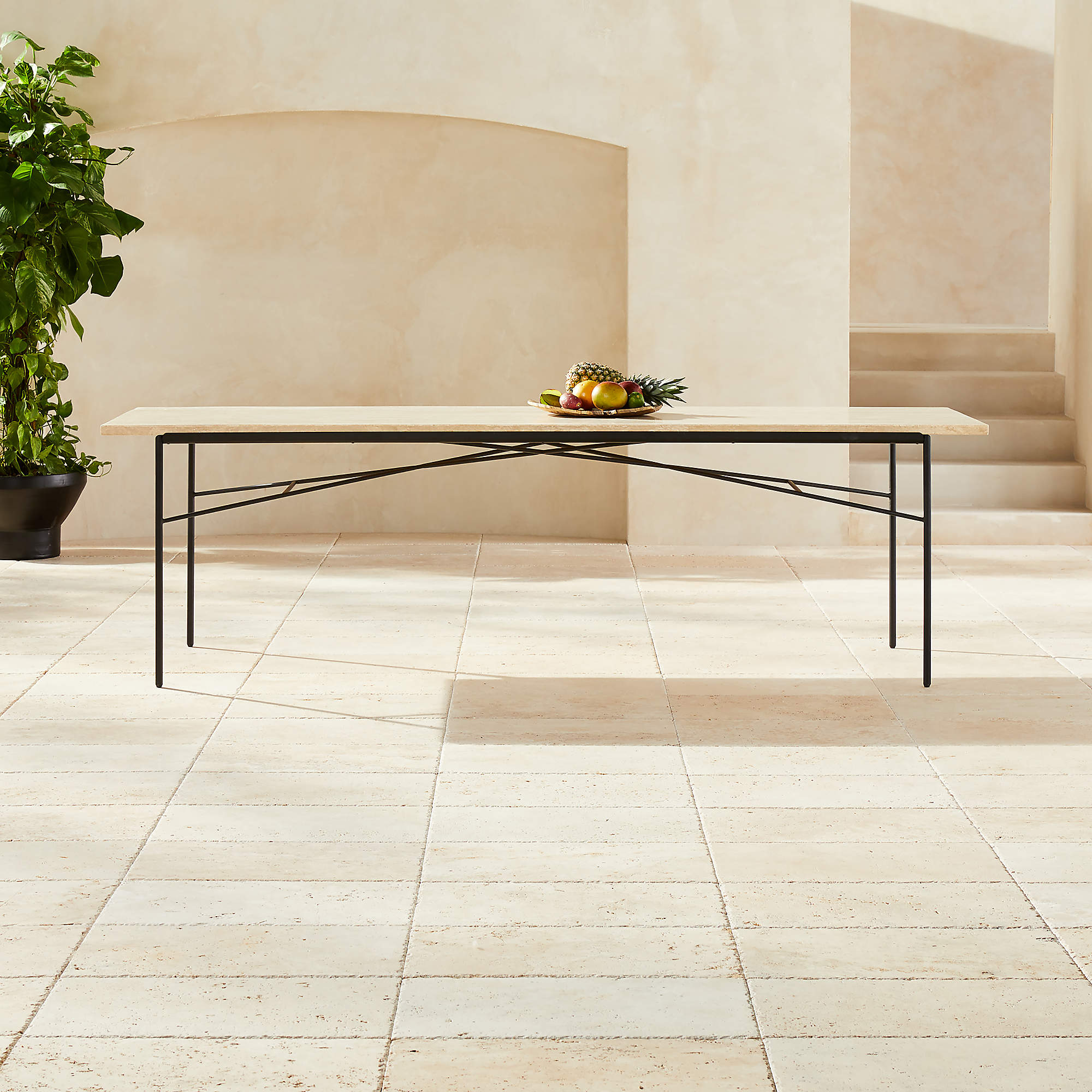 Large Pavilion Travertine Modern Outdoor Dining Table Model 6142