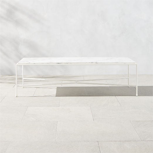 Pavilion Ivory Metal Outdoor Coffee Table with Marble Top Model 6511