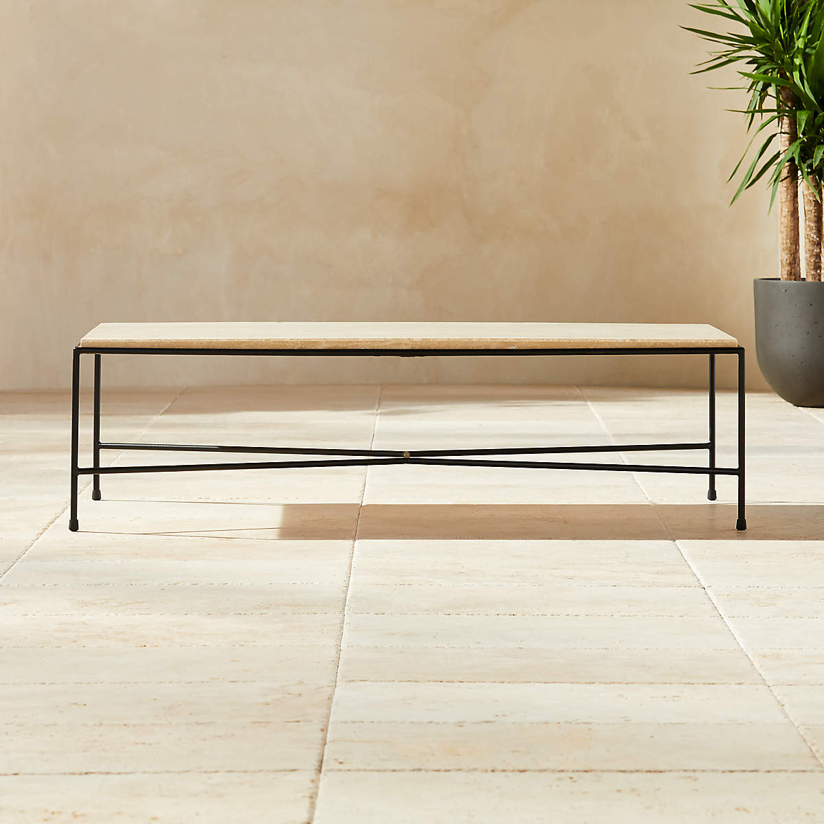 Pavilion Modern Outdoor Travertine Coffee Table Model 6511 + Reviews CB2