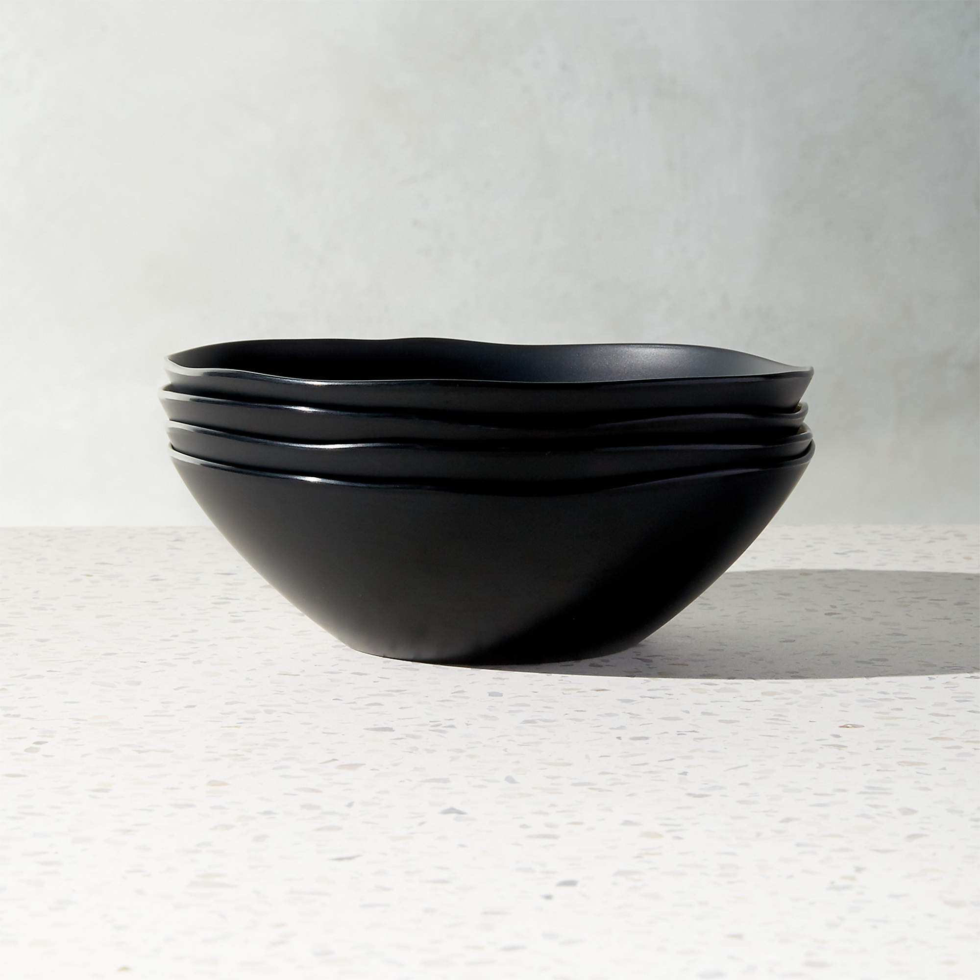 Pebble Modern Matte Black Melamine Salad Bowl Set of 4 + Reviews | CB2