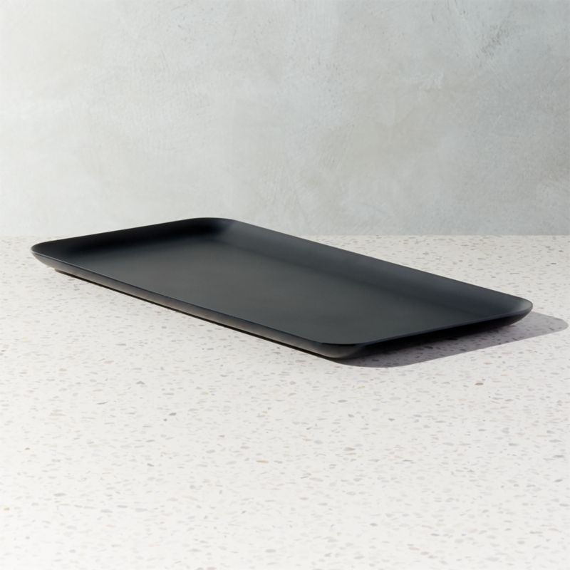 View Pebble Matte Black Melamine Rectangular Serving Platter details