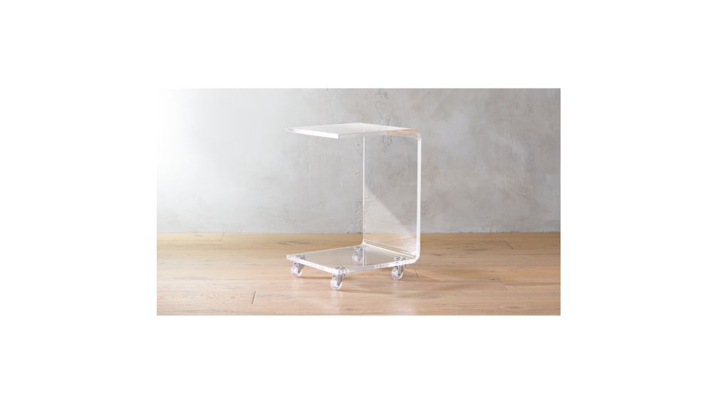 peekaboo acrylic c table on wheels | CB2