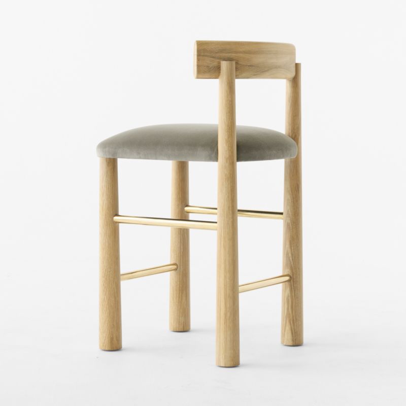 Perle Grey Performance Velvet and Oak Wood Counter Stool by goop - image 7 of 9