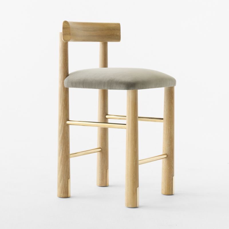 Perle Grey Performance Velvet and Oak Wood Counter Stool by goop - image 5 of 9