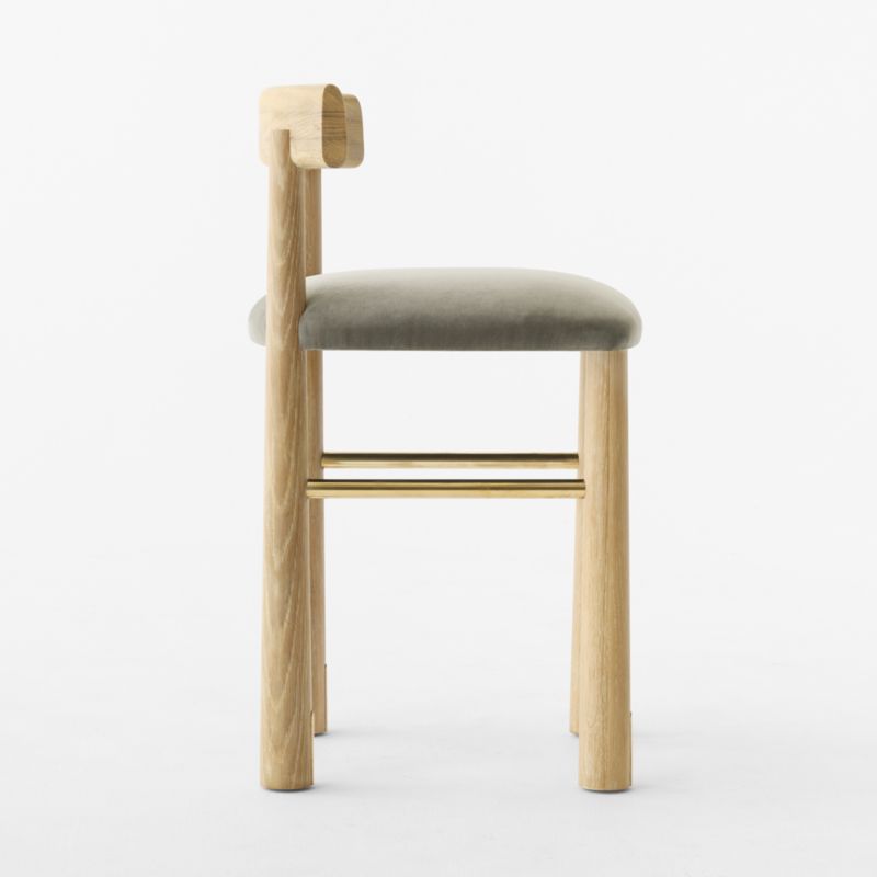 Perle Grey Performance Velvet and Oak Wood Counter Stool by goop - image 6 of 9