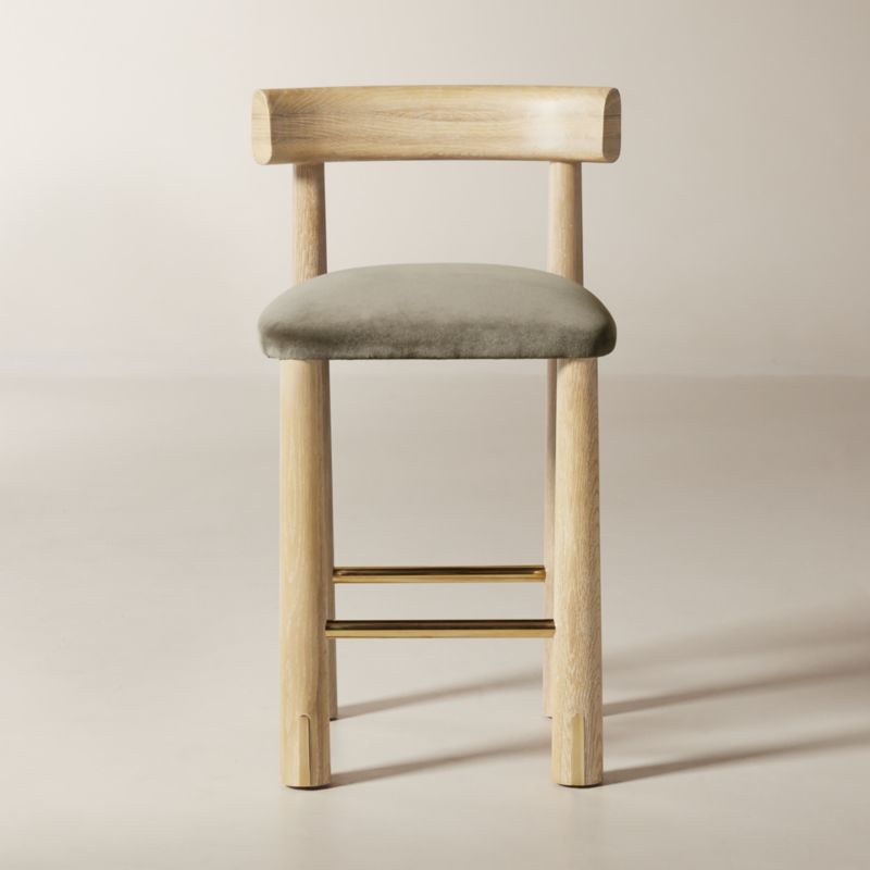 Perle Grey Performance Velvet and Oak Wood Counter Stool by goop - image 0 of 9