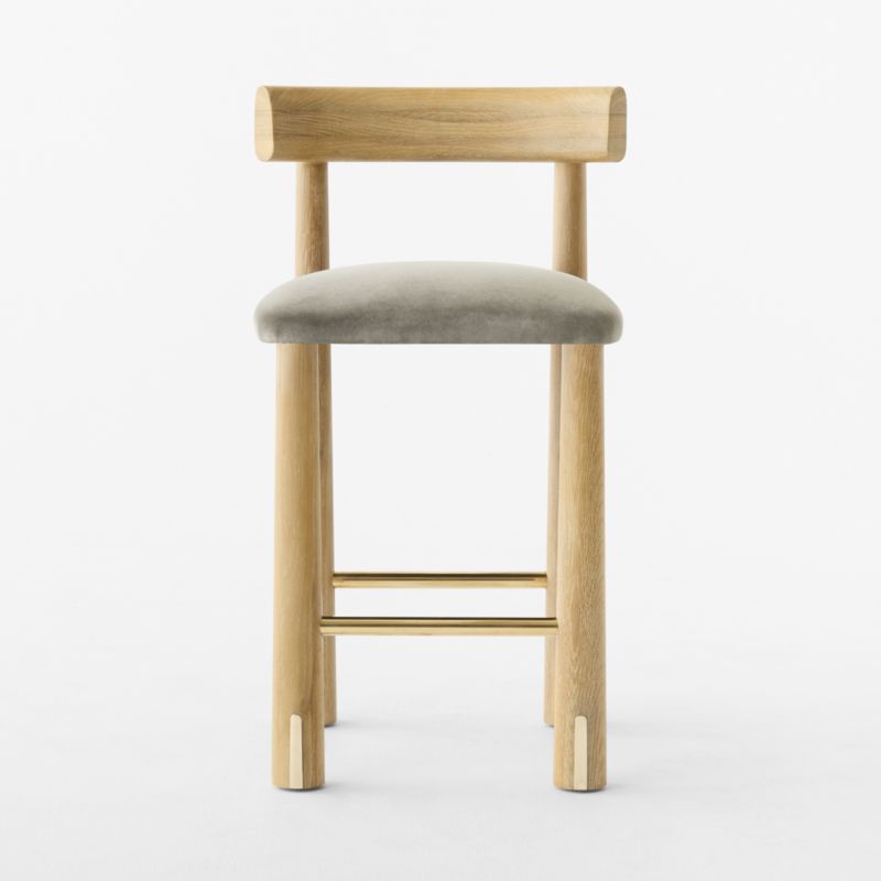 Perle Grey Performance Velvet and Oak Wood Counter Stool by goop - image 4 of 9