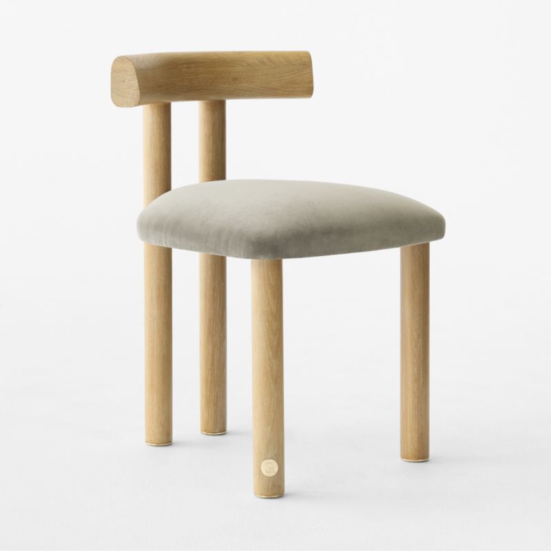 Perle Grey Performance Velvet and Oak Wood Dining Chair by goop - image 7 of 11