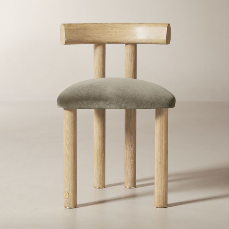 Perle Grey Performance Velvet and Oak Wood Dining Chair by goop - image 0 of 11