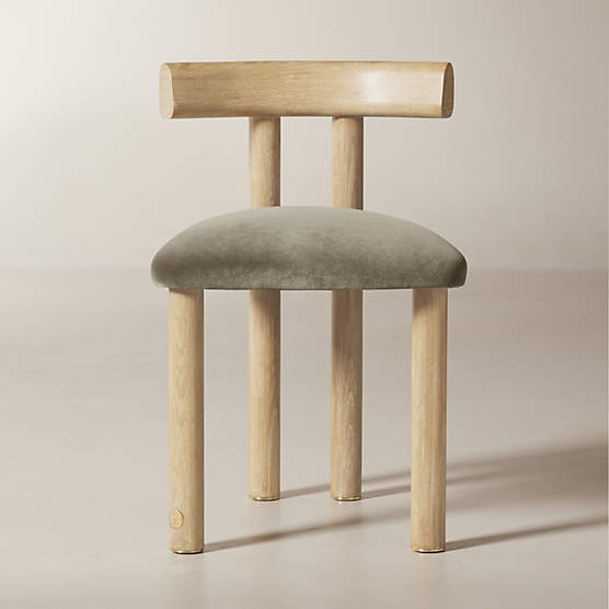 Perle Grey Performance Velvet and Oak Wood Dining Chair by goop