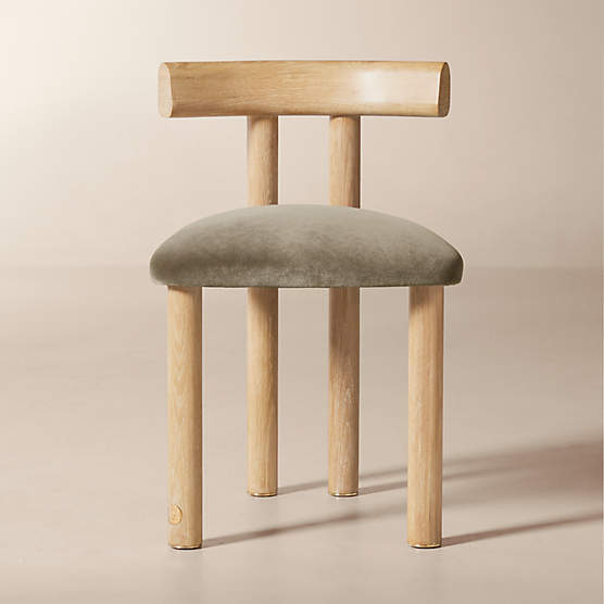 Perle Grey Performance Velvet and Oak Wood Dining Chair by goop