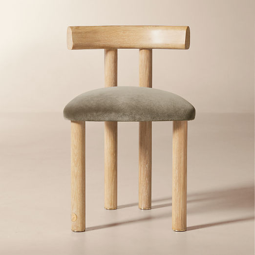 Perle Grey Performance Velvet and Oak Wood Dining Chair by goop