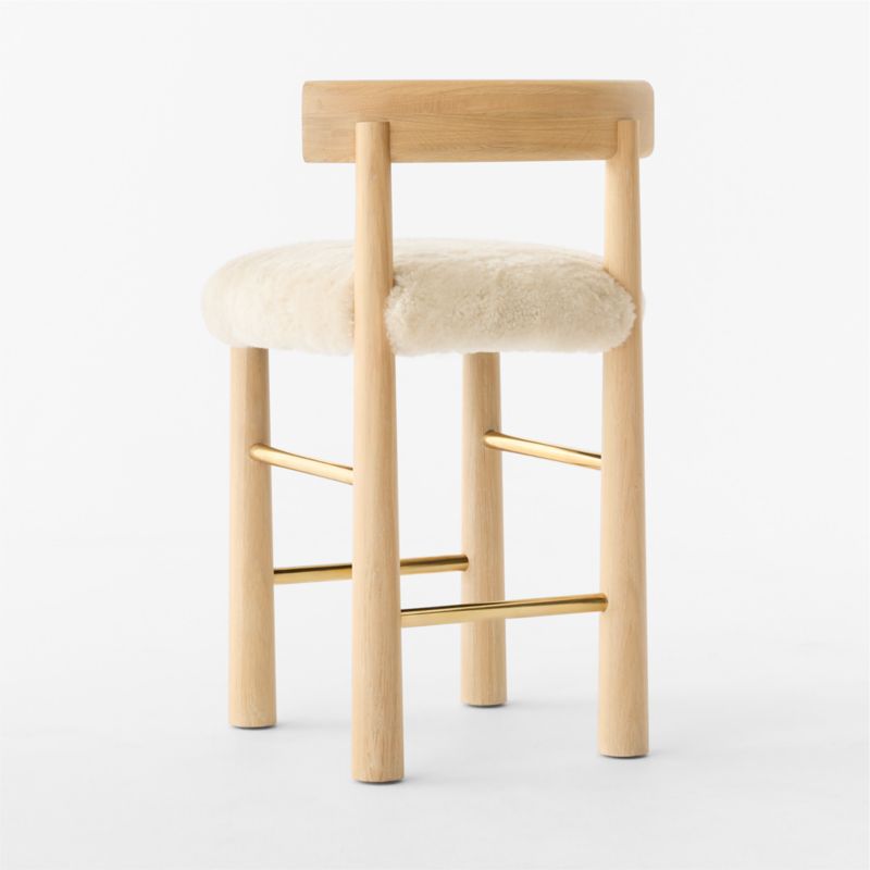 Perle Shearling and Oak Wood Counter Stool by goop - image 7 of 9