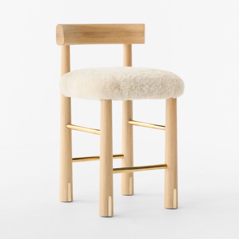 Perle Shearling and Oak Wood Counter Stool by goop - image 5 of 9