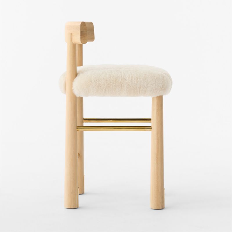 Perle Shearling and Oak Wood Counter Stool by goop - image 6 of 9