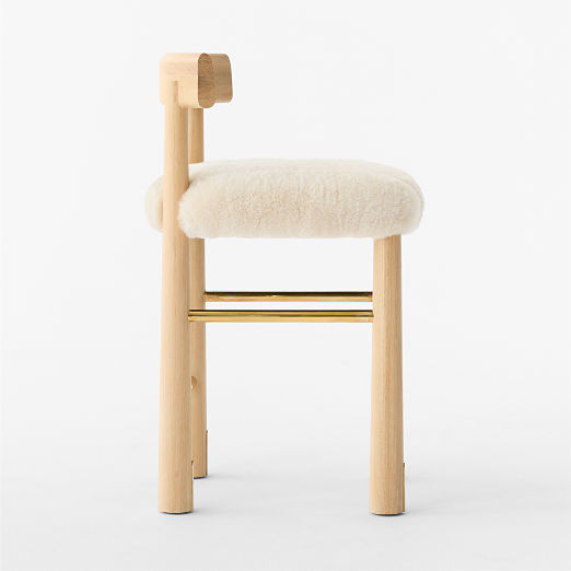 Perle Shearling and Oak Wood Counter Stool by goop