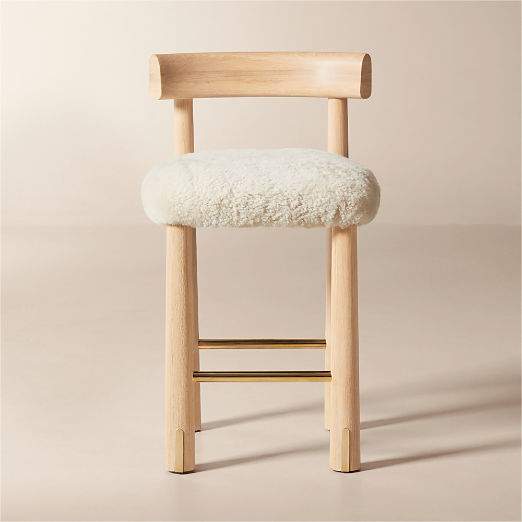Perle Shearling and Oak Wood Counter Stool by goop