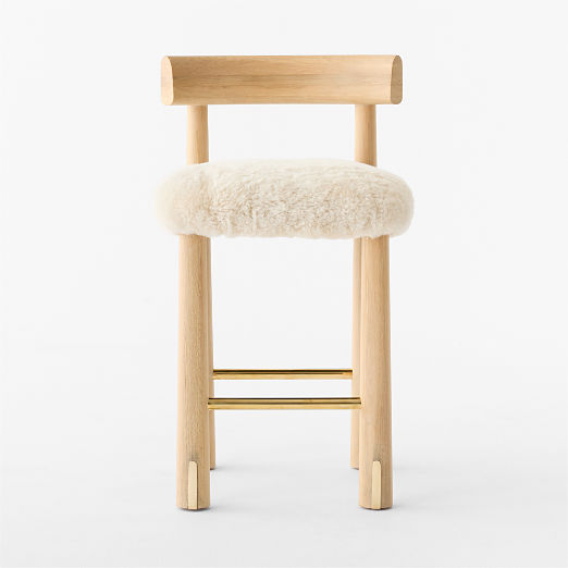 Perle Shearling and Oak Wood Counter Stool by goop