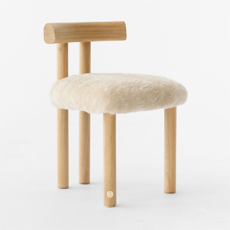 Perle Shearling and Oak Wood Dining Chair by goop - image 8 of 17