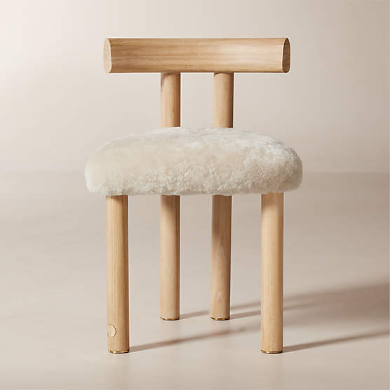 Perle Shearling and Oak Wood Dining Chair by goop