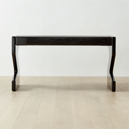 Perno 2-Drawer High-Gloss Black Oak Wood Desk