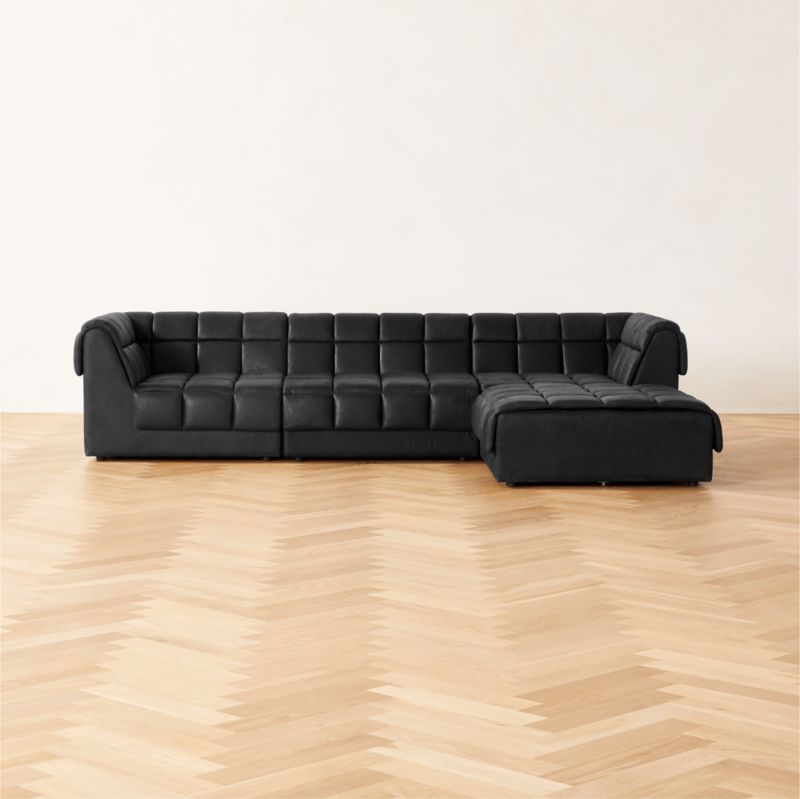 Pezzo Modern 4Piece LShaped Black Leather Sectional Sofa with Left