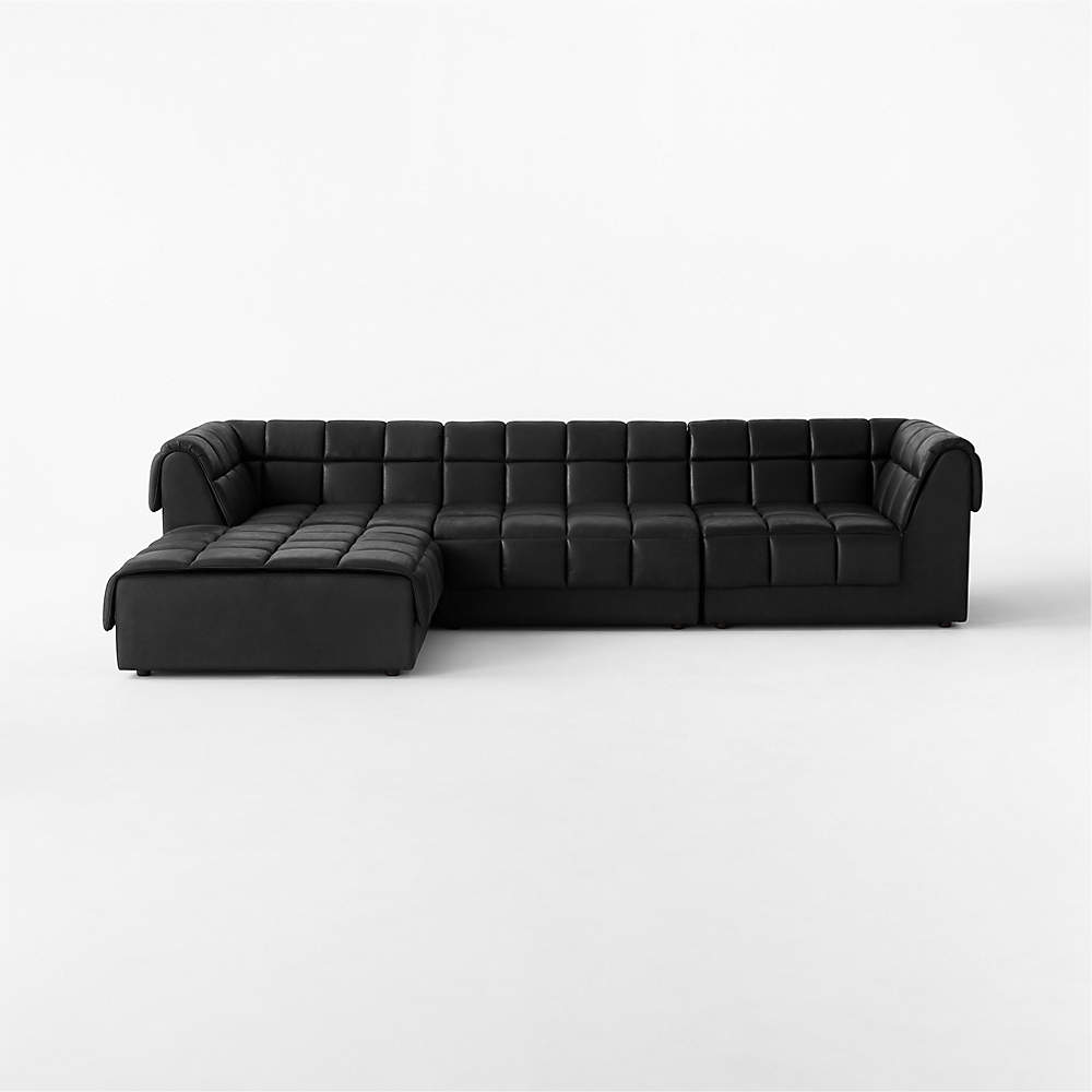 Pezzo 4-Piece Leather Sectional Sofa with Right Arm Bello Black | CB2