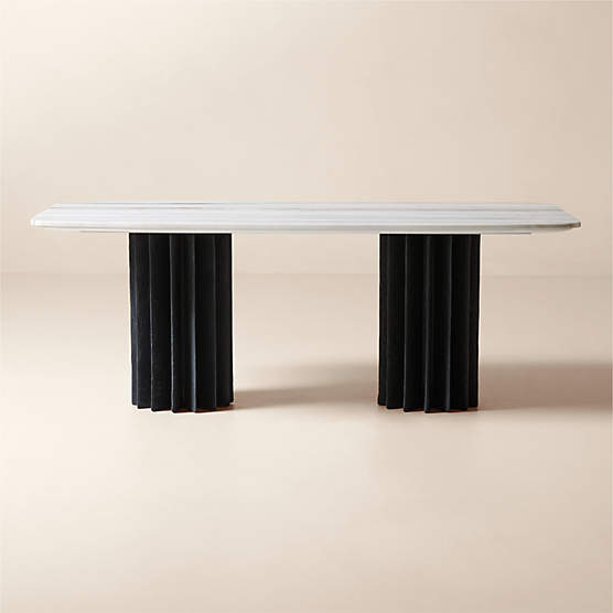 Piati 80" White Marble and Charcoal Concrete Dining Table