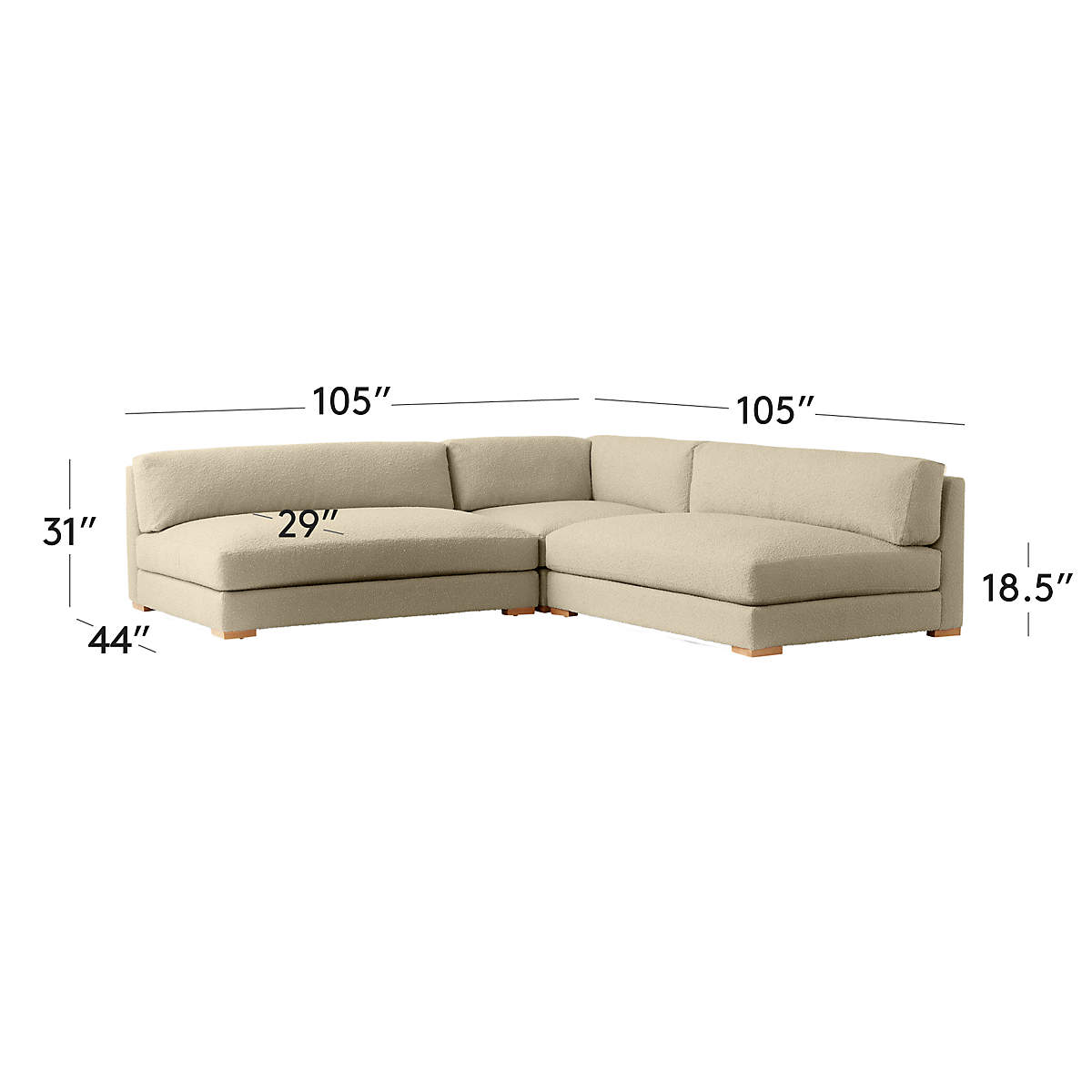 View Piazza 3-Piece Modular Sectional Sofa with White Oak Legs - image 3 of 8