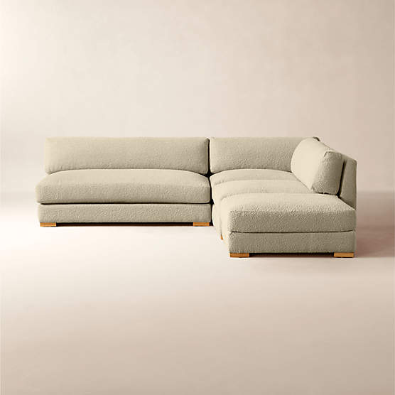 Piazza 3Piece Modular Camel Brown Boucle Sectional Sofa with White Oak