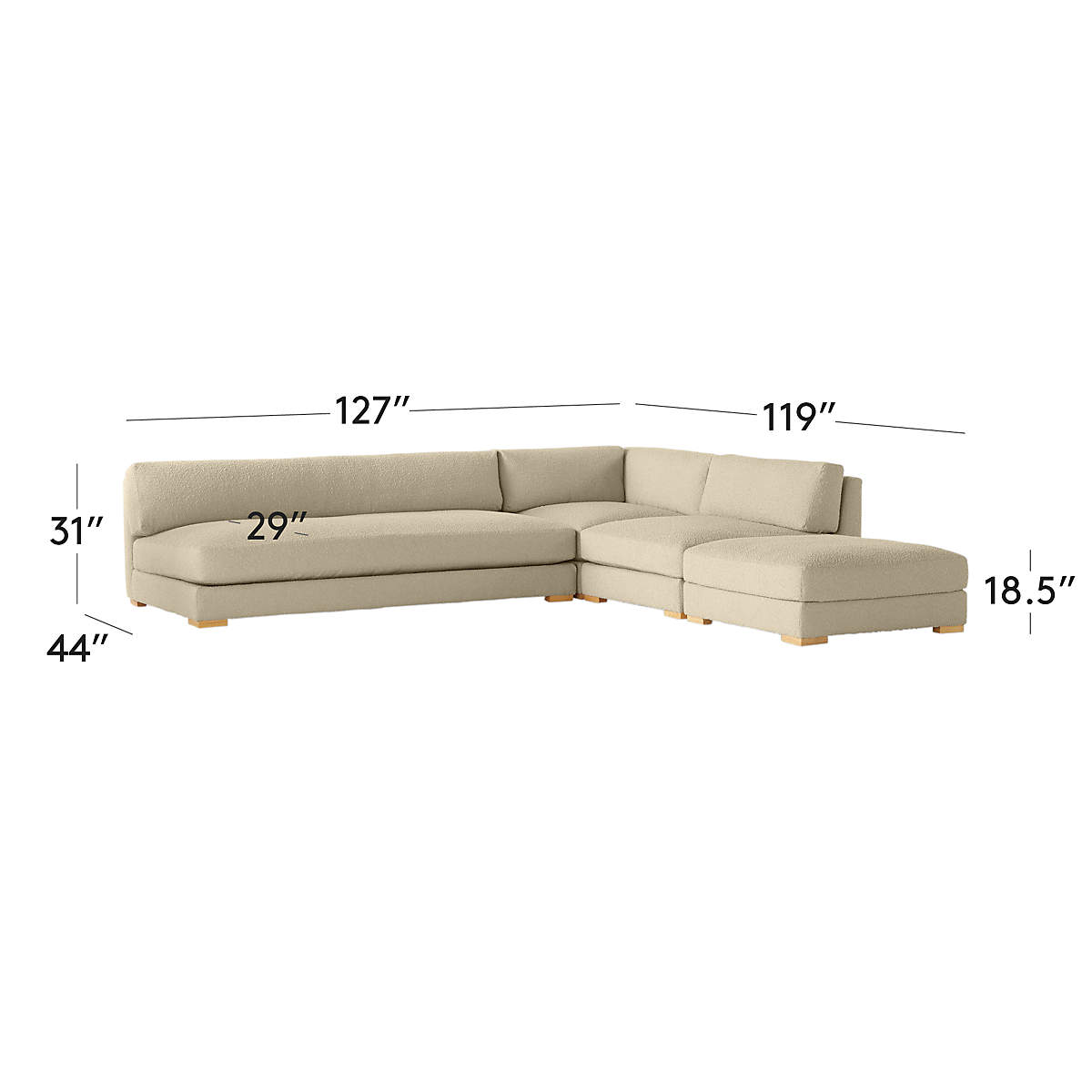 View Piazza 4-Piece Modular Sectional Sofa with White Oak Legs 127" - image 3 of 8