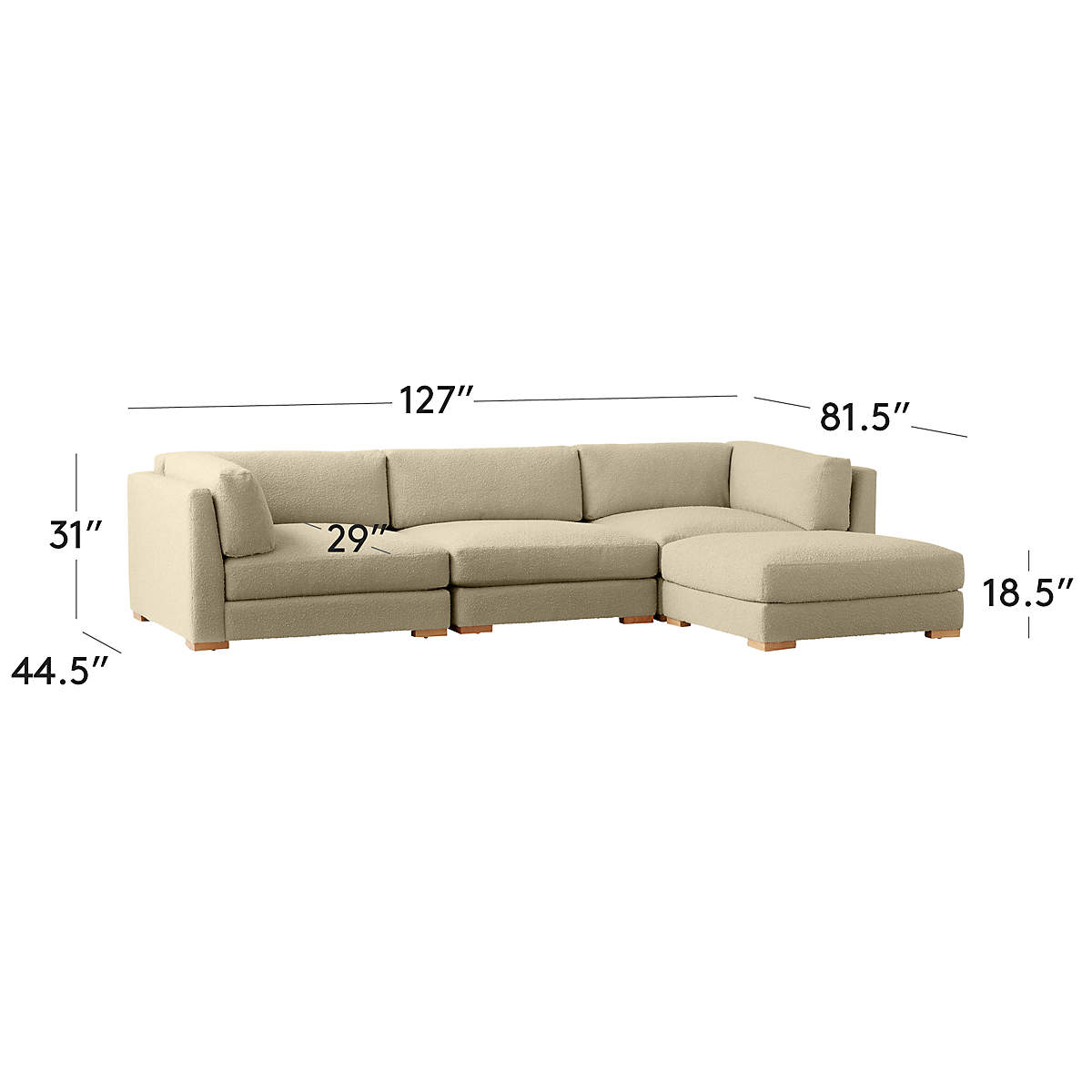 View Piazza 4-Piece Modular Sectional Sofa with White Oak Legs - image 3 of 8