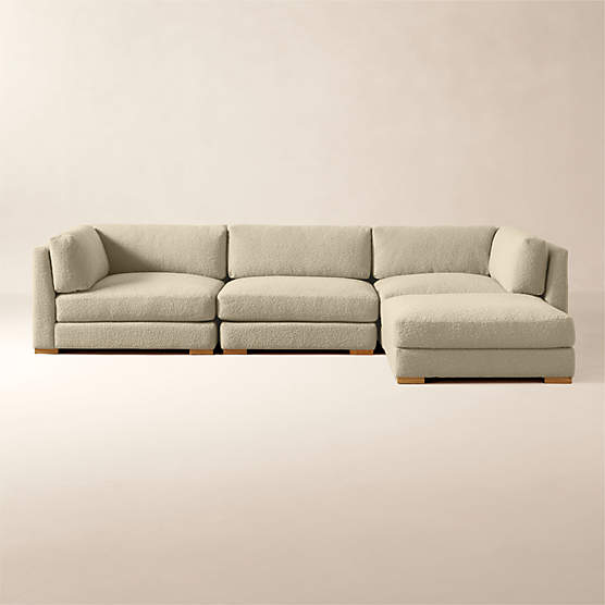 Piazza 4-Piece Modular Camel Brown Boucle Sectional Sofa with White Oak Legs