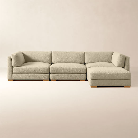 Piazza 4-Piece Modular Camel Brown Boucle Sectional Sofa with White Oak Legs
