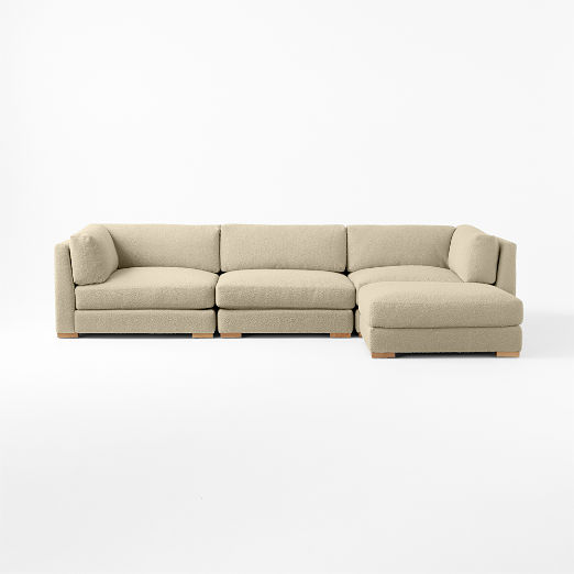 Piazza 4-Piece Modular Camel Brown Boucle Sectional Sofa with White Oak Legs